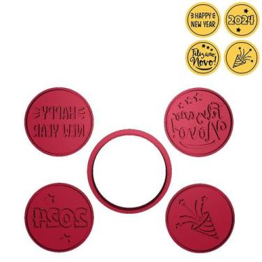 Imagem de Kit 4 Modelos Ano Novo Happy New Year Ano Novo Fogos,  7,5cm