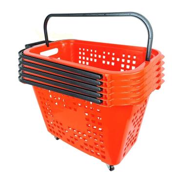 Imagem de Kit 5 Cestas De Compras Com Rodas 40L Vermelha