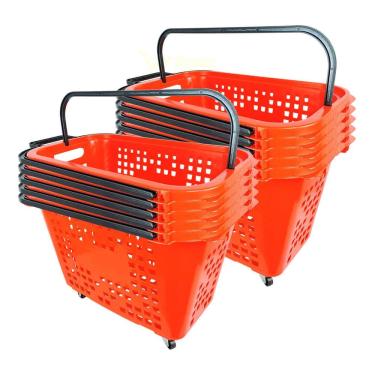 Imagem de Kit 10 Cestas De Compras Com Rodas 40L Vermelha