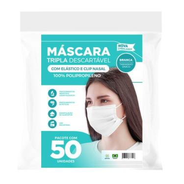 Imagem de Máscara Descartavel Tripla c/ Elástico Branca C/ 50 Unidades - Dejamar