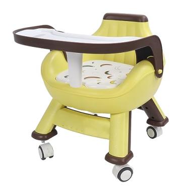 Imagem de Cadeira de jantar para bebês Vomeko com rodas, cadeira de jantar para crianças com bandeja, encosto, almofada sonora, proteção para coluna, cadeira de alimentação de chão para (Yellow)