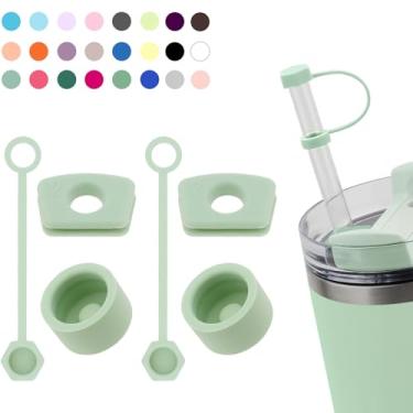 Imagem de DUNLAGUE Conjunto de tampa de derramamento de silicone para Stanley Cup 2.0 850 g e 1,134 g com tampa de canudo (conjunto de 2, Matcha)