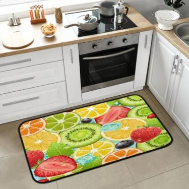 Imagem de Tapetes de cozinha em aquarela com fatias de frutas, antiderrapante, absorvente, tapete lavável, 99 x 50 cm, adequado para entrada, quarto, sala de estar, sala de jantar, cozinha