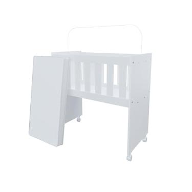 Imagem de Mini Berço Malu Moises Para Quarto Do Bebê Com Rodizios Para Meninos E Meninas Moderno Com Colchão Multifuncional Kids Cor Branco