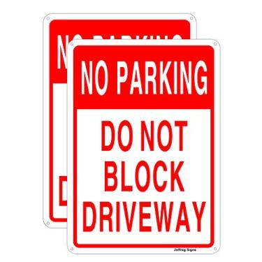 Imagem de Joffreg Placa de entrada de garagem sem estacionamento, 35 x 25 cm, alumínio reflexivo, impressão UV, resistente ao clima, impermeável, tinta durável, fácil de montar, uso interno ou externo, pacote com 2