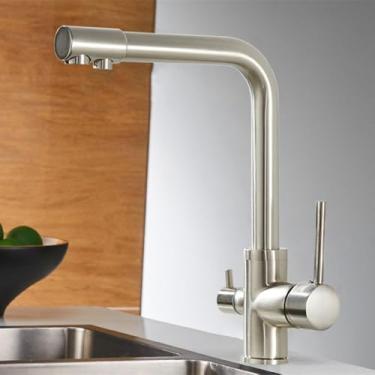 Imagem de Torneiras de lavatório Torneiras de cozinha com filtro Torneira misturadora montada no deck Rotação 360 com purificação de água Características Torneira misturadora, níquel escovado