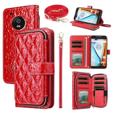 Imagem de Furiet Argyle Capa carteira para Moto G5 com tiracolo/alça de pulso luxuosa couro PU suporte bolsa com zíper à prova de choque porta-cartões capa para celular Motorola MotoG5 Moto5 G 5 5G XT1671