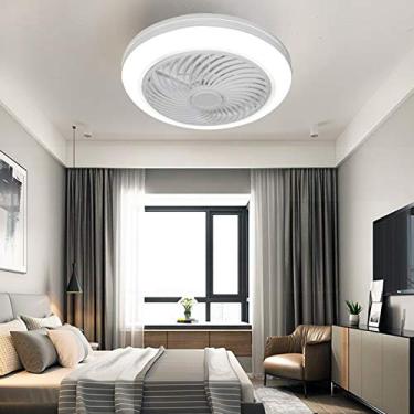 Imagem de Ventilador de teto moderno com lustre redondo e luz de 18 polegadas, controle remoto, 3 cores, 3 velocidades, perfil baixo, semi-embutido, para quarto, sala de jantar, branco