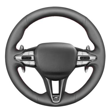 Imagem de MEWANT Capa de volante personalizada costurada à mão para Hyundai Elantra (N Line) 2021-2024 / Elantra N 2022-2023 / Kona N 2022-2023 / Veloster N 2019-2022