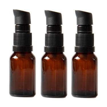 Imagem de 3 peças 15 ml 14.2 g frasco vazio recarregável âmbar loção frasco cosméticos frasco suporte com cabeça de bomba preta e tampa transparente para loção creme óleo essencial limpador de maquiagem frascos