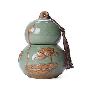 Imagem de ARTLINE Recipientes de Chá de Cerâmica com Tampa Hermética, Recipiente de Chá, Recipiente de Armazenamento de Alimentos, Recipiente de Chá de Porcelana, Design Em Forma de Cabaça, (, Verde)