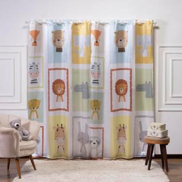 Imagem de Cortina Infantil 3,00x2,20 Estampada Tecido Cetim (Safari Quadros)