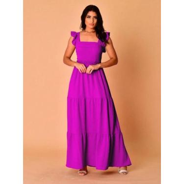 Imagem de Vestido longo luxo duna lisa com babada na manga renda na cintura 1943