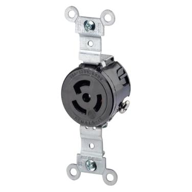Imagem de Leviton 04710-00D Single Locking Industrial Receptacle, Black, 125 Volt, 15 Amp