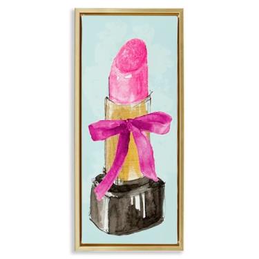 Imagem de Stupell Industries Arte de parede em tela flutuante emoldurada com batom e laço rosa por Lanie Loreth, moldura flutuante dourada, 35,5 x 78,5 cm