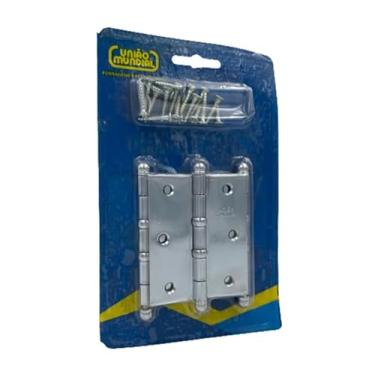 Imagem de Dobradiça Aço 3 x 2 1/2 Polegada Com Anel Reta Cromada 3 Unidades