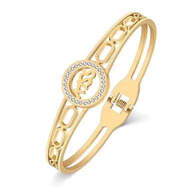 Imagem de RAIDIN Bracelete banhado a ouro 18 k de aço inoxidável com zircônia cúbica e strass e cristal de zircônia cúbica, joias para mulheres e meninas presente, Moderate, Aço inoxidável, Zircônia cúbica