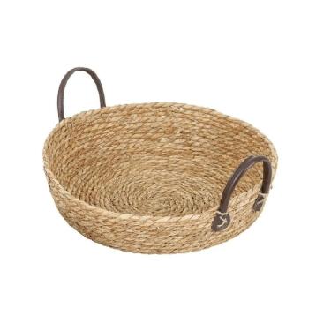 Imagem de Bandeja Natural Seagrass Redonda com Alça de Couro - M 30x30x7cm