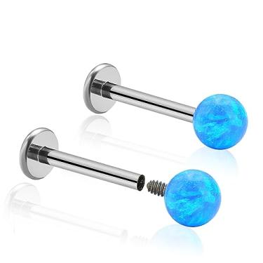 Imagem de ZYTAIJEW 2 peças 16G 6 mm/8 mm/10 mm G23 titânio roscado internamente 3 mm/4 mm opala sintética labret monroe lábio tragus cartilagem brinco piercing piercing de nariz joia, Titânio, Sem Pedra