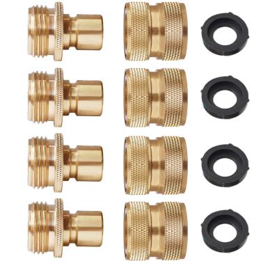 Imagem de PLG Conexões de conexão rápida para mangueira de jardim de latão de 9,5 cm - à prova de vazamento para bicos, irrigação e lavagem de carro, pacote com 4