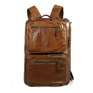 Imagem de Mochila de couro genuíno para homens Mochila de viagem Mochila escolar de couro Mochila masculina(Light Brown)