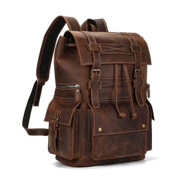 Imagem de Mochila de couro para homens 17.3 "computador portátil bolsa de viagem vintage para homens mochila de moda masculina(Brown2)