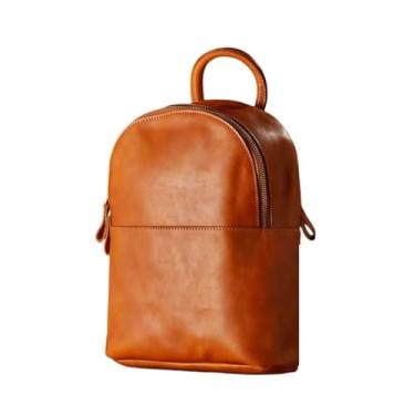 Imagem de Mochila de couro genuíno feita à mão para mulheres casual bolsa de ombro de couro de vaca vintage bolsa de viagem feminina(Brown)