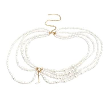 Imagem de BAQOEYII Corrente de cintura de pérola em camadas, corrente de barriga de pérola, corrente de cintura em camadas, biquíni, bijuteria, moda, praia, rave, festa, clube, acessórios para o corpo, joias