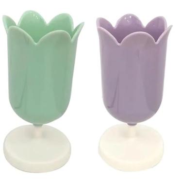 Imagem de Pen Holder for Desk, Plastic Tulip Pen Holder Girl Small Makeup Box Cute Stationery Organizer Lápis Stand Case Lápis Cups Desktop Decoração Lápis Holders Office (Verde + Roxo)