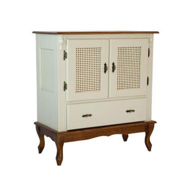 Imagem de Cristaleira de Madeira Baixa Antique com 2 Portas em Rattan e 1 Gaveta