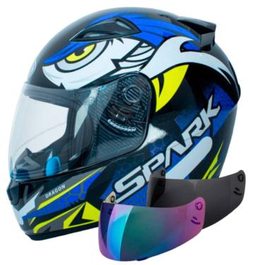 Imagem de Capacete Moto Masculino Dragon Azul Ebf Com Viseira Camaleão e Fumê Extra