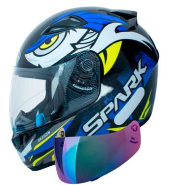 Imagem de Capacete Ebf Spark Dragon Preto Azul Mais Viseira Camaleão