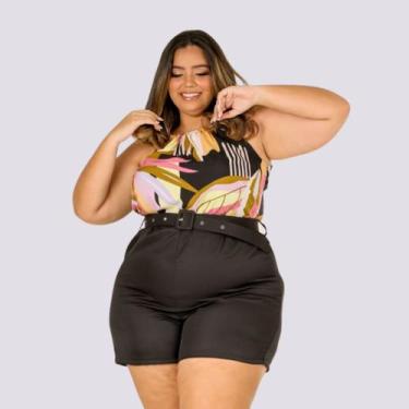 Imagem de Macaquinho Feminino Plus Size Estampado + Liso Cinto 0300 - Bellucy Mo