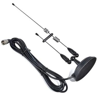 Imagem de HYS Antena amadora base magnética VHF e UHF de banda dupla para rádios e repetidores móveis Motorola de 2 m/70 cm com suporte magnético de 3,5 polegadas, com cabo RG58 de 4 m PL-259 UHF macho (Preto)
