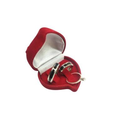 Imagem de Par Aliança Prata Risco Negro Reta 6mm Namoro + Anel - Gol Mix