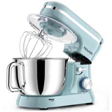 Imagem de Batedeira Elétrica HOWORK, 10 Velocidades Com Tigela de Aço Inoxidável de 6,5 Litros, Gancho para Massa, Batedor de Arame, para Cozinheiros