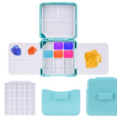 Imagem de SHIDOW Conjunto de viagem caixa de tinta portátil, mini paleta de tinta de viagem, cartucho de cor portátil com balde de água, bandeja de mistura de tinta aquarela portátil, para armazenamento de