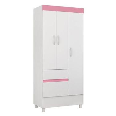 Imagem de Guarda Roupa Solteiro Wind 3 Portas E 2 Gavetas  Branco Rosa - Demóbile Branco Rosa