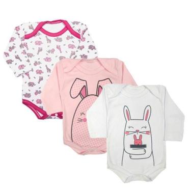 Imagem de Kit Roupa De Bebê 3 Peças Body Estampado Manga Longa Suedine - Koala B