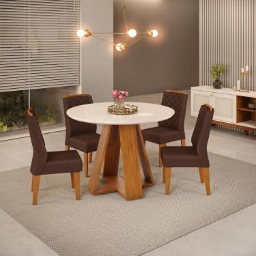 Imagem de Conjunto de Sala de Jantar 4 Cadeiras Lidia Moca Tampo Redondo Curvo Kiara Freijó Off White dj Móveis