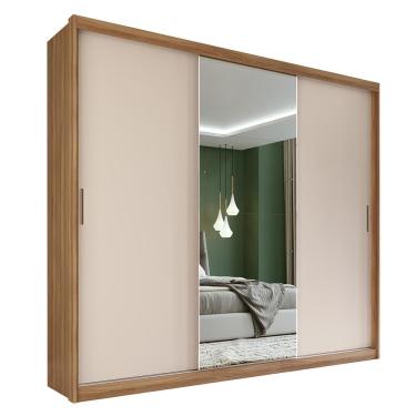 Imagem de Guarda Roupa Dalila 3 Portas, 4 Gavetas e 4 Cabideiros Flex com Espelho - Demóbile Amêndola/Off White