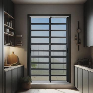 Imagem de Porta de Correr com Travessas 2 Folhas Moveis 210 X 200 Elite com Fecho Automático Vidro Reflex