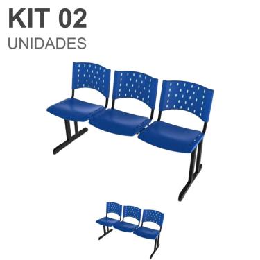 Imagem de Kit 02 Cadeiras longarinas plásticas 03 Lugares - cor azul - realplast - 23009