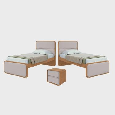 Imagem de Quarto Infantil com 2 Camas Solteiro Loop Tecido Corano e Mesa de Cabeceira 2 Gavetas Loop