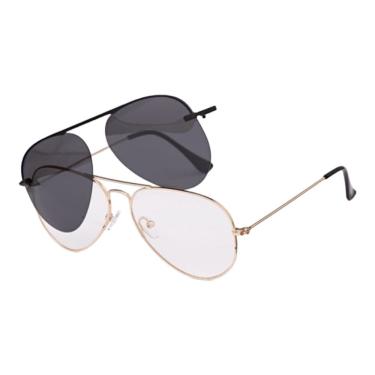 Imagem de Armação Óculos Grau Feminino Aviador 2 Em 1 Clipon Palas