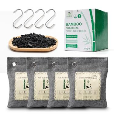 Imagem de CAREHE Eliminador de odor de carvão ativado, sacos de carvão de bambu, absorvente de odor natural para casa, carro, armário e áreas de animais de estimação, purificador de ar fresco (pacote com 200 g