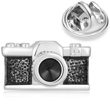 Imagem de HONEY BEAR Alfinetes de lapela masculinos femininos broches de crachá retrô câmera fotográfica amantes para negócios casamento formatura presente com caixa, preto com prata, 1,9 x 1,1 cm, cobre, sem