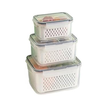 Imagem de Potes cestas Conjunto De Caixas Frigoríficas Multifunctioal De Cozinha Com Tampa Cesta De Drenagem De Grande(P+M+G,Kit 3 potes)