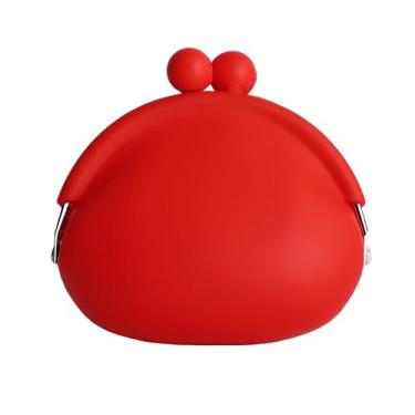 Imagem de Jalopink Porta-Moedas Para Mulheres – Bolsa Pequena De Silicone Com Fecho Kiss Lock Moedas, Chaves, Batom E Fones Ouvido Mini Fofo, O Dia A Dia, Carros, Viagens, Festas (Vermelho)