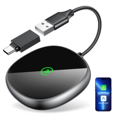 Imagem de Adaptador Carplay sem fio para iPhone e Android Auto 2 em 1, estável, Plug & Play Adaptador sem fio Carplay de baixo atraso converte com fio para dongle Apple Car Play para iOS 10+/Android 11+ (cinza)